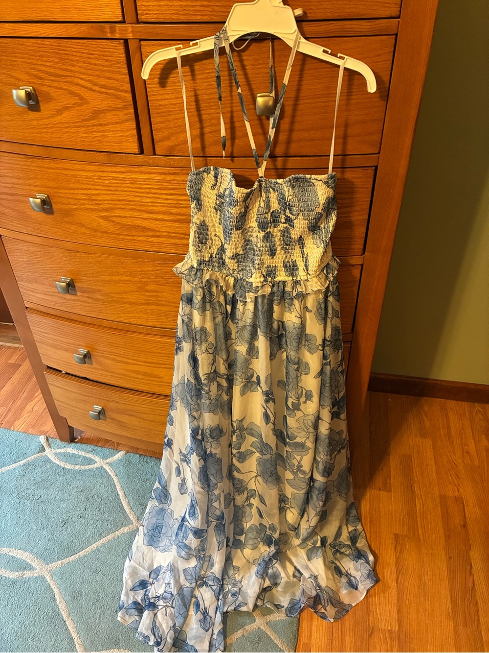 Maternity Blue Floral Halter Maxi Dress